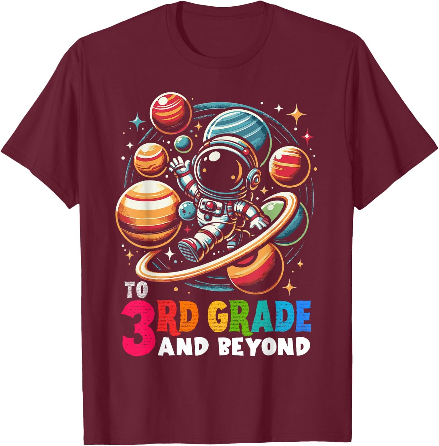 First day Boys Welcome back to School 3rd grade Astronaut T-Shirt - T-Shirt | Maroon