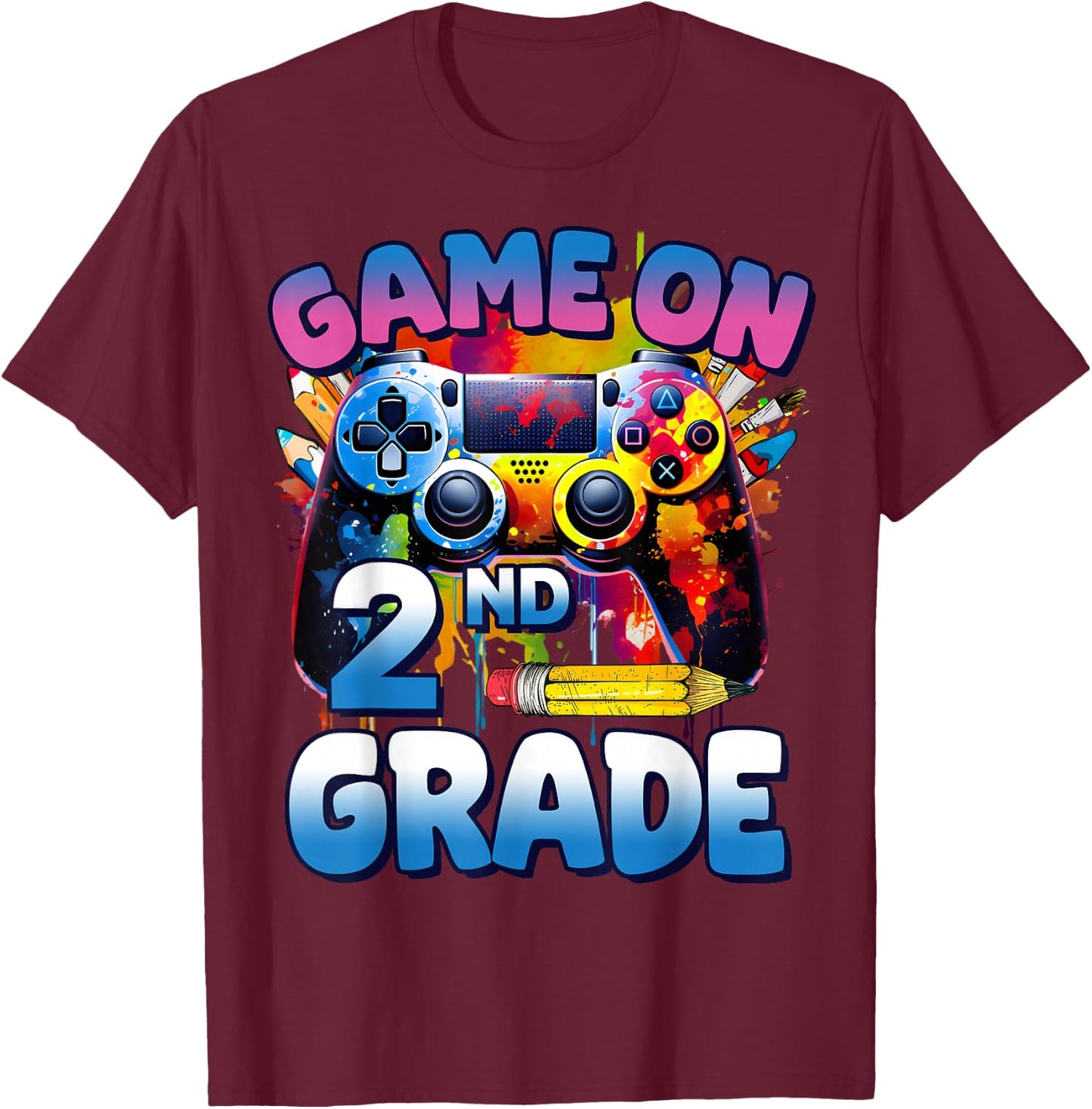Game On 2nd Grade First Day Gamer Shirt Boys T-Shirt - T-Shirt | Maroon