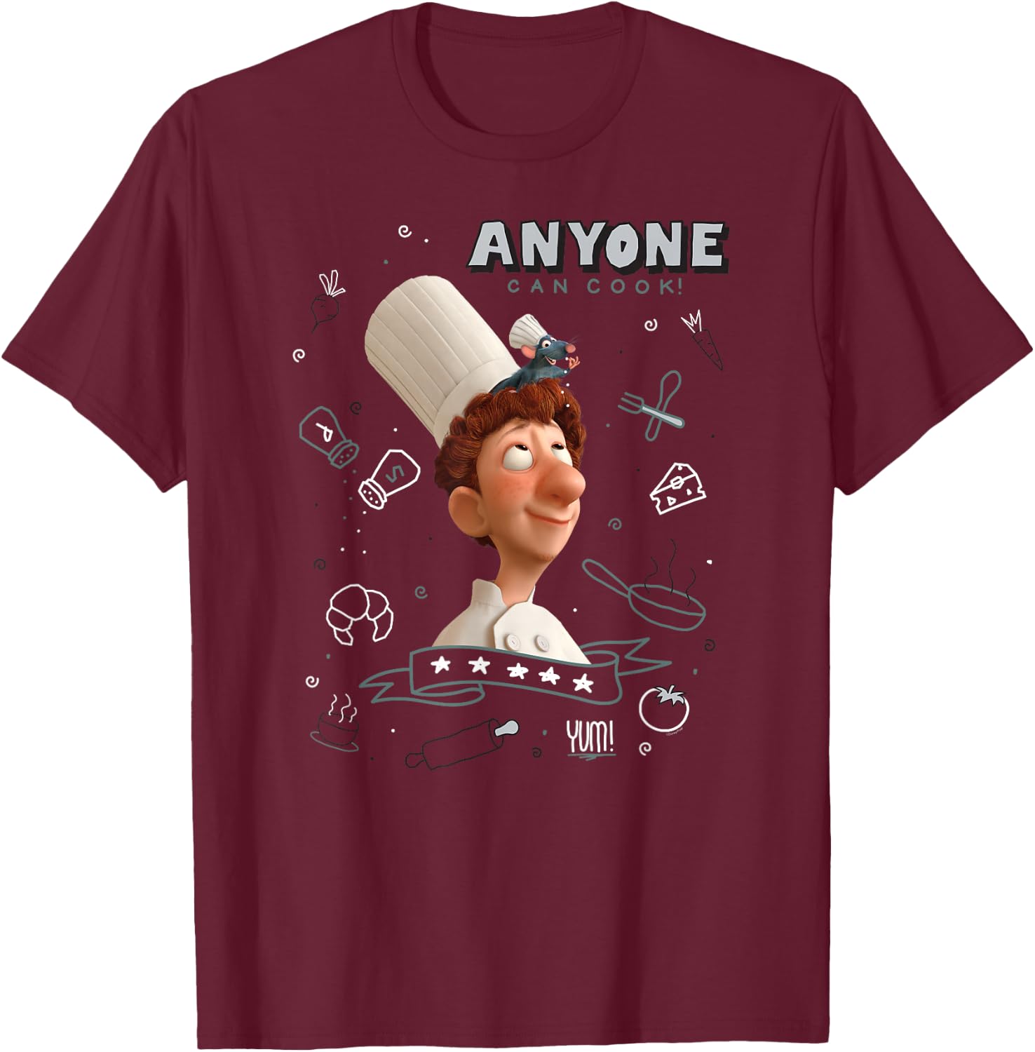 Disney Pixar Ratatouille Remy & Linguini Anyone Can Cook T-Shirt - T-Shirt | Maroon