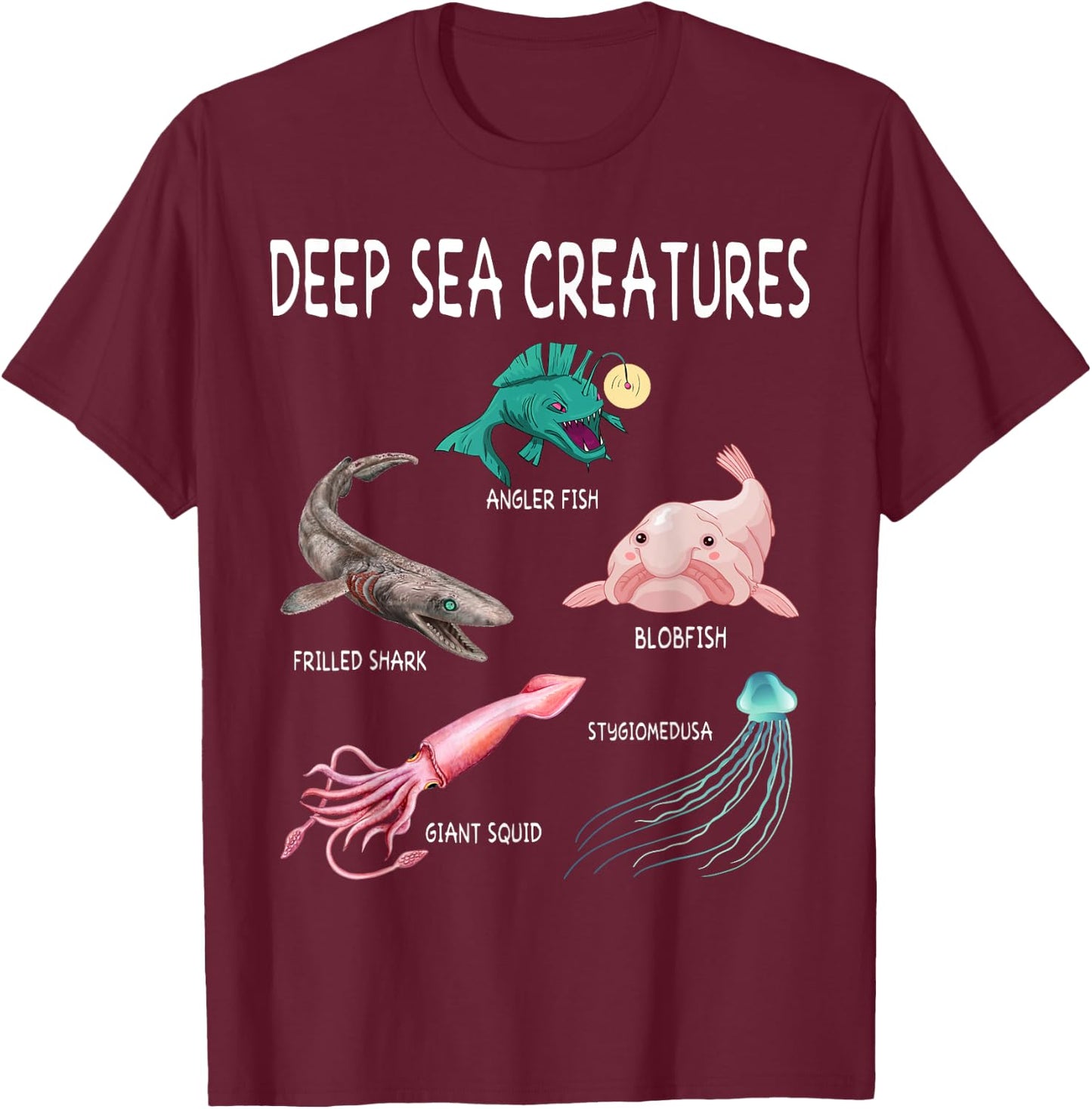 Deep Sea Creatures Educational Future Marine Biologist T-Shirt - T-Shirt | Maroon