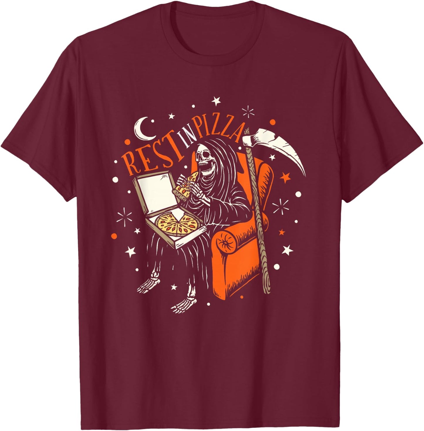 Funny Rest In Pizza Skull Skeleton Halloween T-Shirt - T-Shirt | Maroon
