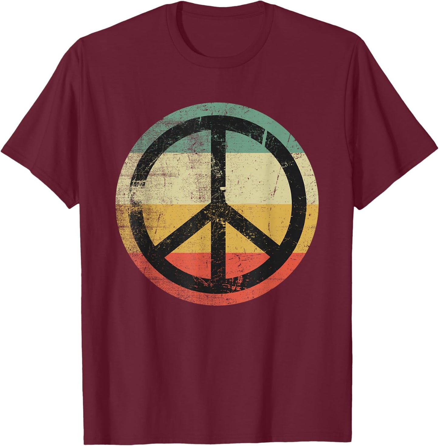 Retro Vintage Design Peace Sign T-Shirt - T-Shirt | Maroon