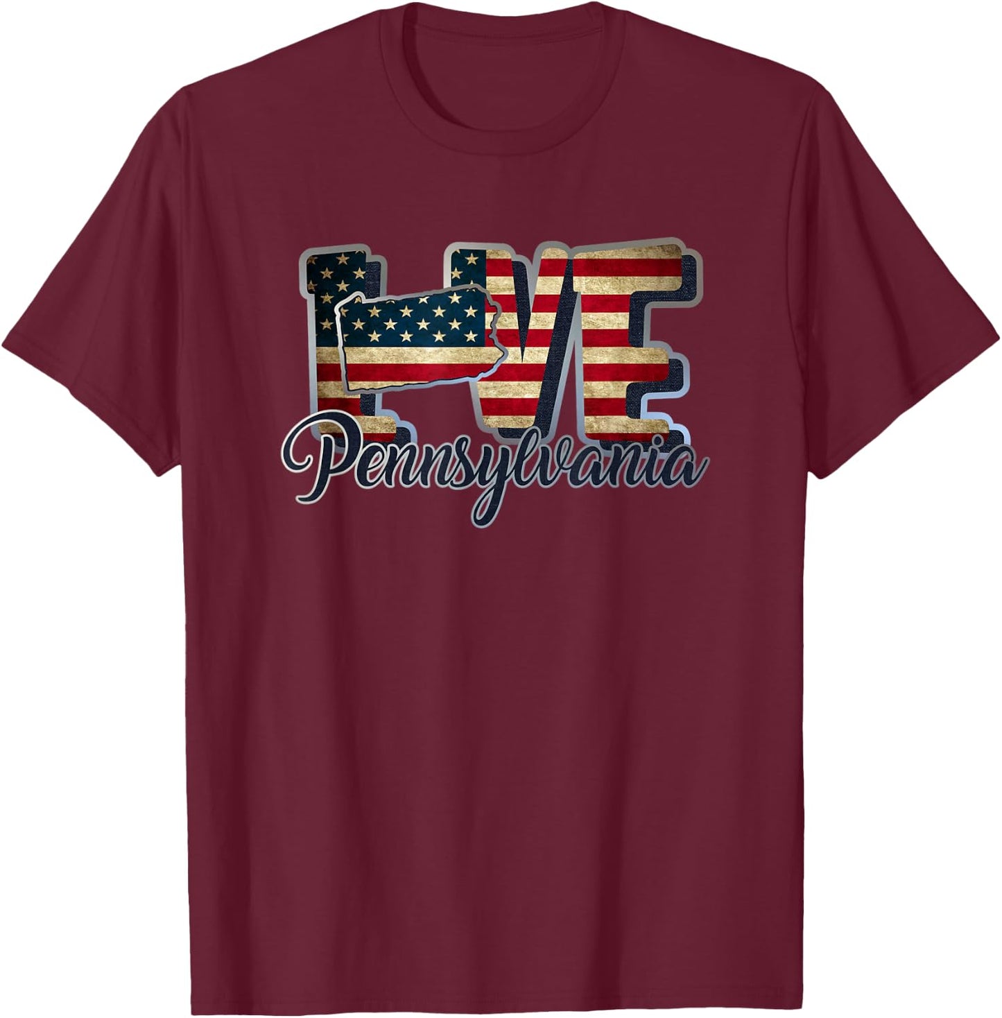 Funny Love Pennsylvania American Flag Patriotic Kids Men T-Shirt - T-Shirt | Maroon