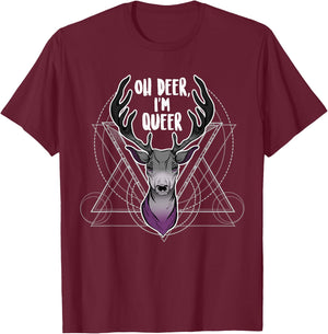Asexual Oh Deer I'm Queer, Ace Pride Flag LGBT Festival Gay T-Shirt - T-Shirt | Maroon