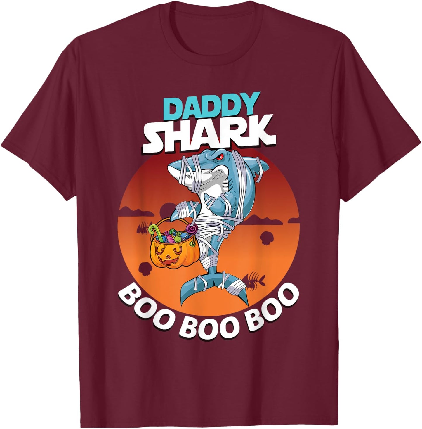Daddy Shark Boo Boo Funny Family Shark Halloween T-Shirt - T-Shirt | Maroon