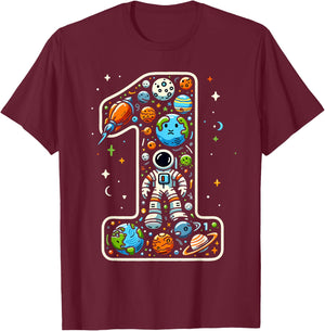 1 Year Old Space Astronaut 1st Birthday Boy Girl Kids T-Shirt - T-Shirt | Maroon