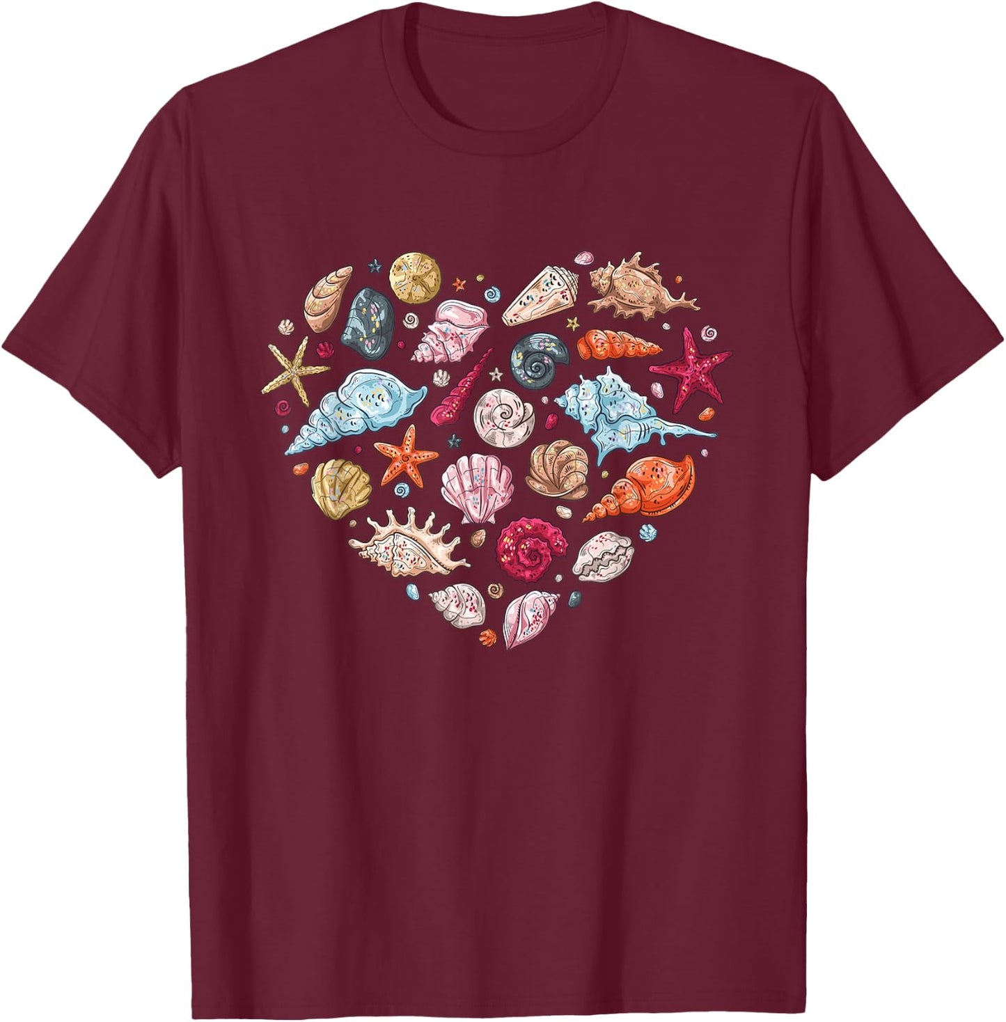 Seashells Heart | Seashell Collector Clam Seashell Lover T-Shirt - T-Shirt | Maroon