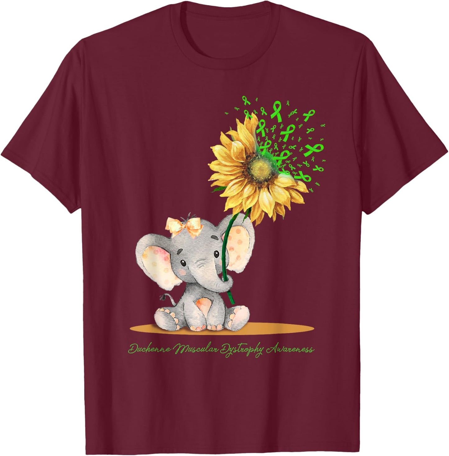DUCHENNE MUSCULAR DYSTROPHY AWARENESS Cute Elephant T-Shirt - T-Shirt | Maroon
