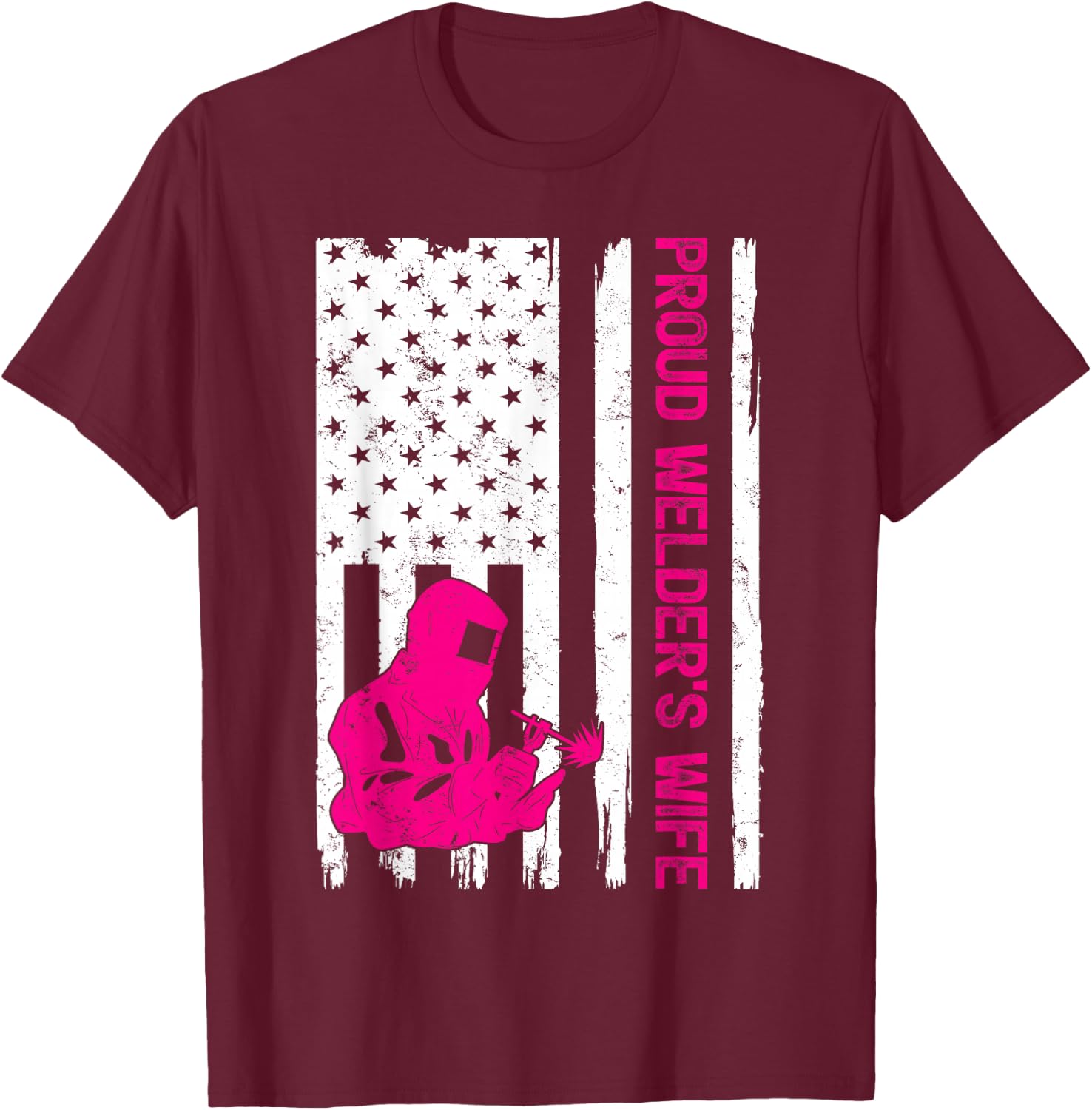 Welder Vintage American Flag Proud Welder Wife T-Shirt - T-Shirt | Maroon