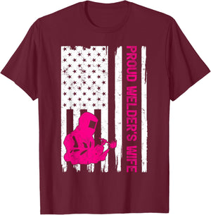 Welder Vintage American Flag Proud Welder Wife T-Shirt - T-Shirt | Maroon