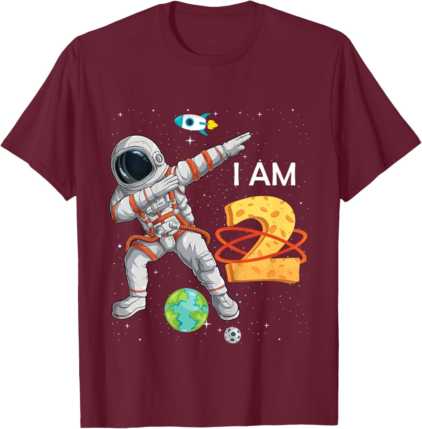 2 Years Old Birthday Boy Astronaut Space 2nd B-Day T-Shirt - T-Shirt | Maroon
