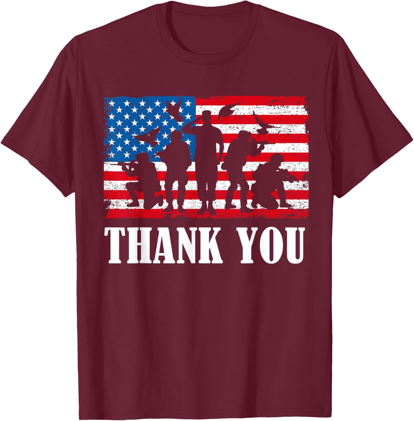 Thank You! Veterans Day & Memorial Day Partiotic Military T-Shirt - T-Shirt | Maroon
