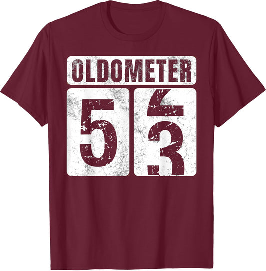 Oldometer 53 Shirt Vintage Funny 53rd Birthday Gift T-Shirt - T-Shirt | Maroon