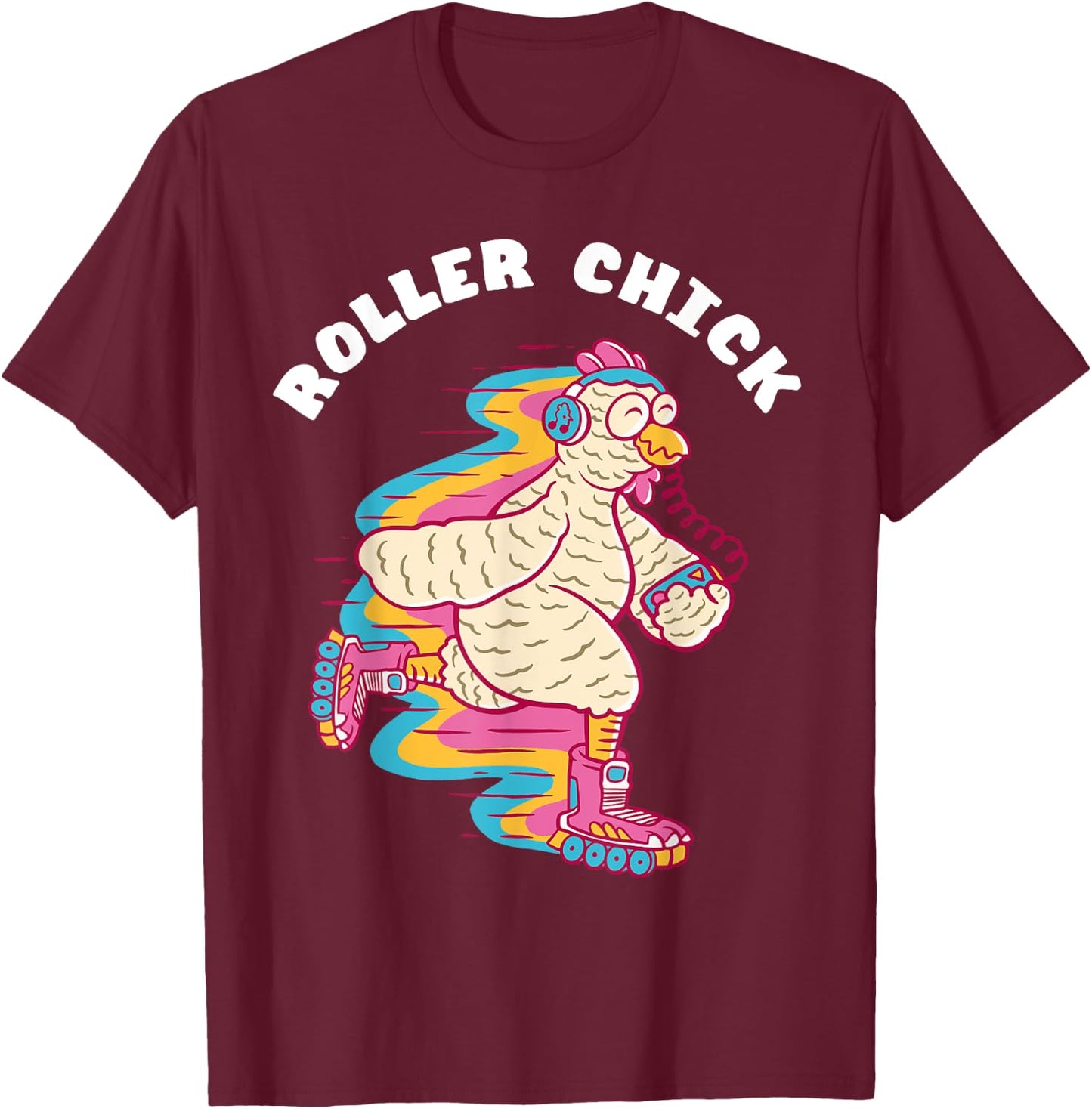 Roller Chick Roller Skater Chicken 80s Roller Skating T-Shirt - T-Shirt | Maroon