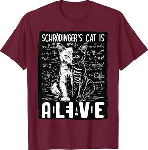 Schrodinger's Cat Dead And Alive Science T-Shirt - T-Shirt | Maroon