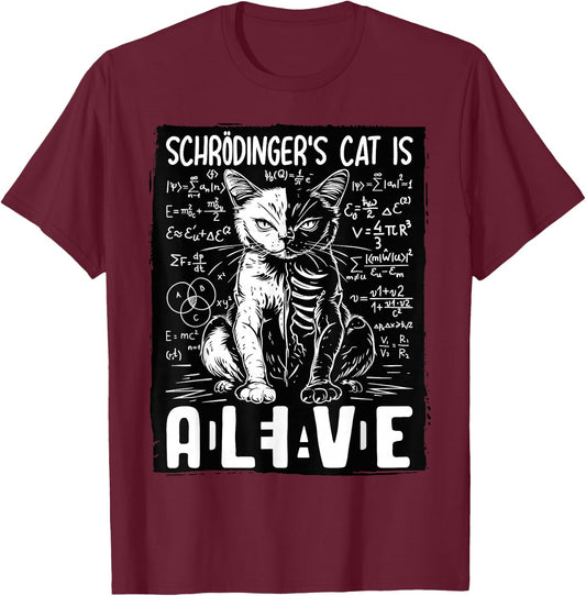 Schrodinger's Cat Dead And Alive Science T-Shirt - T-Shirt | Maroon