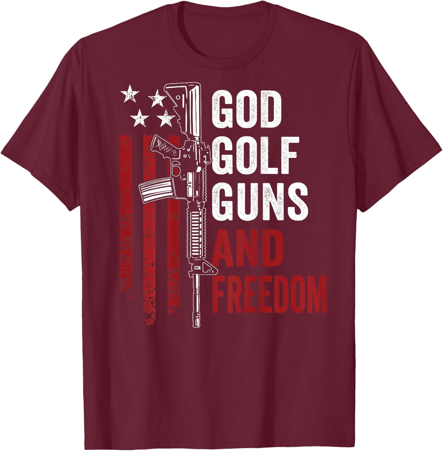 God Golf Guns & Freedom - Funny Pro Guns Golfer - ON BACK T-Shirt - T-Shirt | Maroon