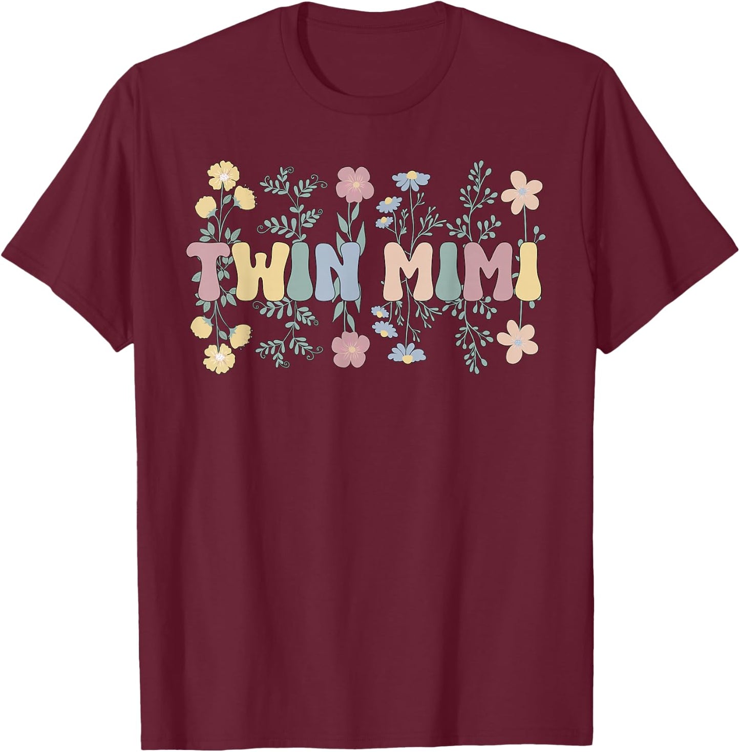 Twin Mimi Grandma Groovy Mimi Of Twins T-Shirt - T-Shirt | Maroon