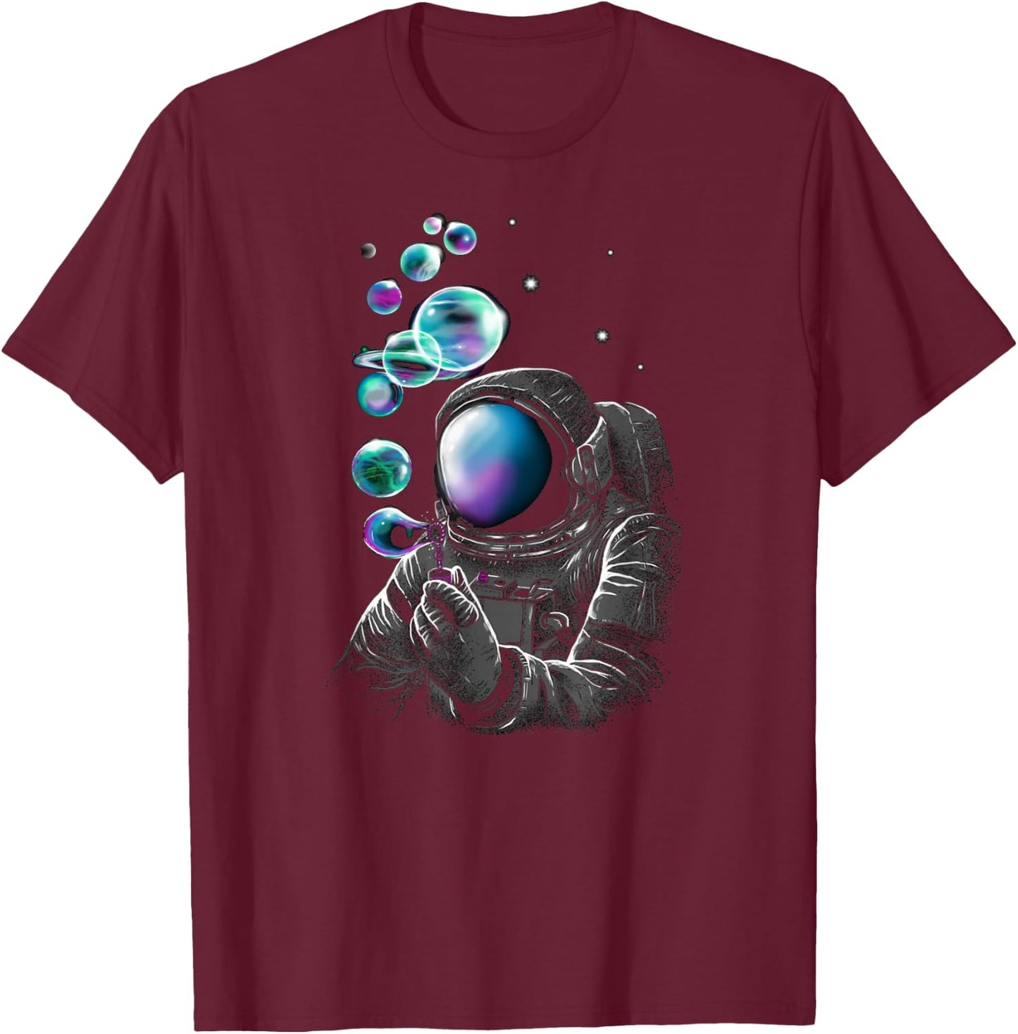 Funny Astronaut Blowing Bubbles In Space T-Shirt - T-Shirt | Maroon