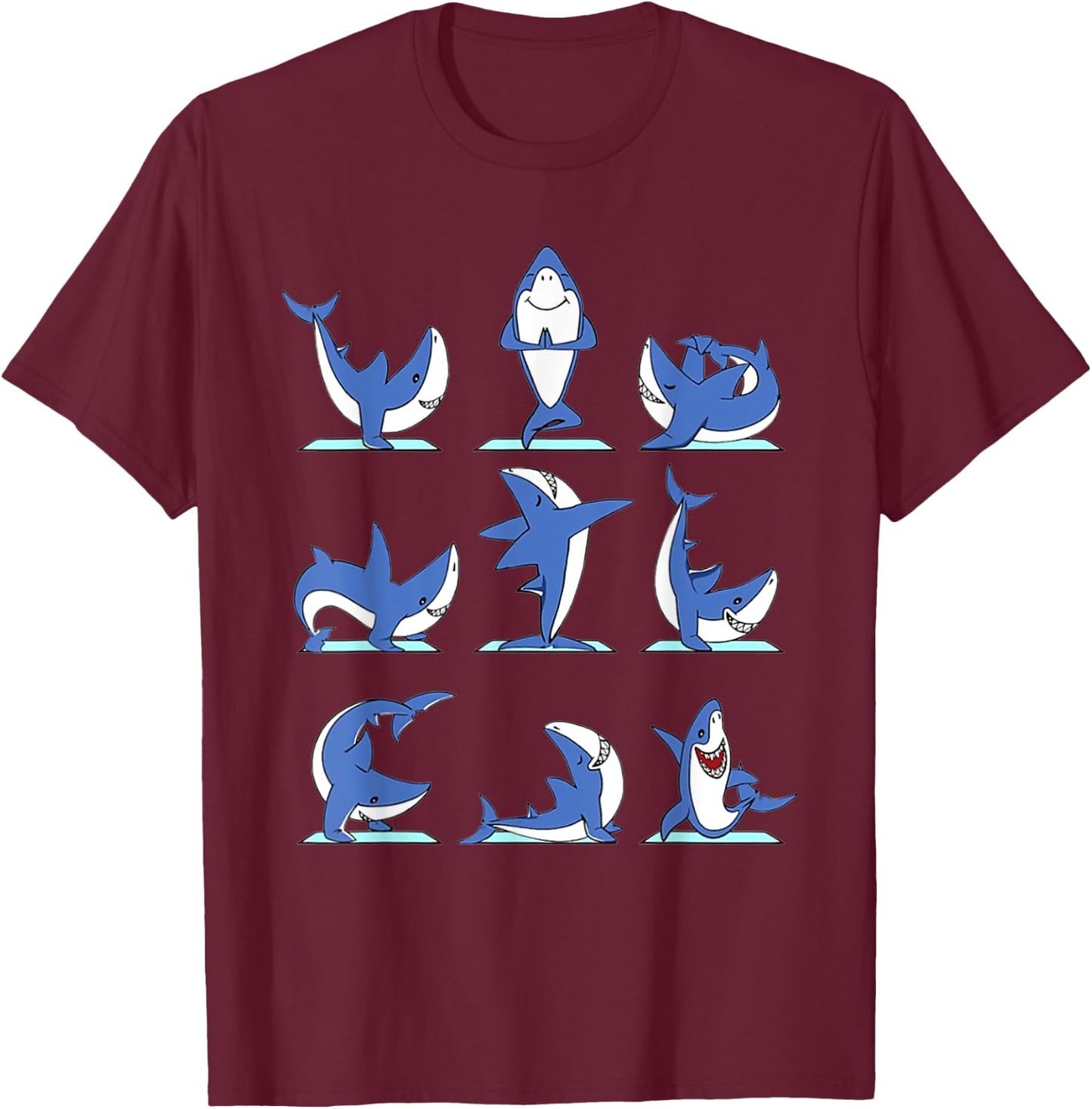 Sharks Yoga Poses Shark Namaste Lover T-Shirt - T-Shirt | Maroon