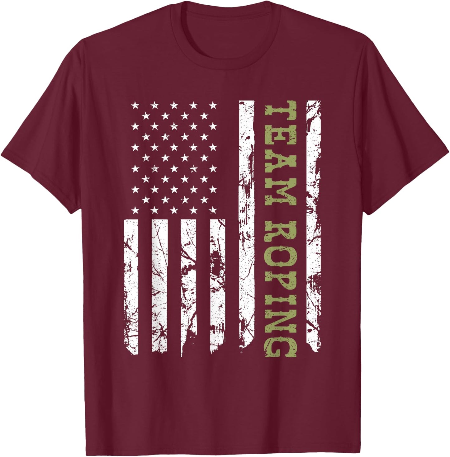 Team Roping Rodeo Vintage American Flag, 4th of July Cowboy T-Shirt - T-Shirt | Maroon