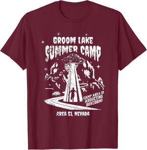 Groom Lake Summer Camp - Funny Area 51 Alien UFO Graphic T-Shirt - T-Shirt | Maroon