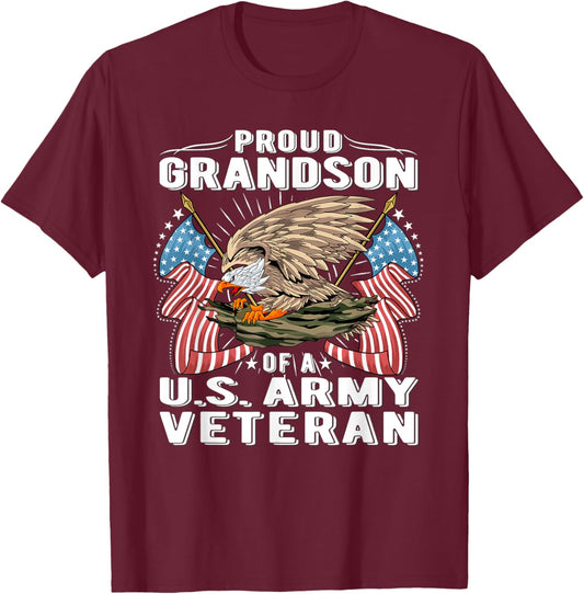 Proud Grandson Of A US Army Veteran - Military Vet's Family T-Shirt - T-Shirt | Maroon