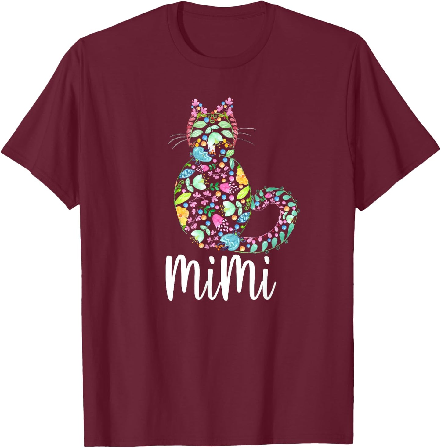 Mimi Floral Cat Grandma Cat Lover T-Shirt - T-Shirt | Maroon