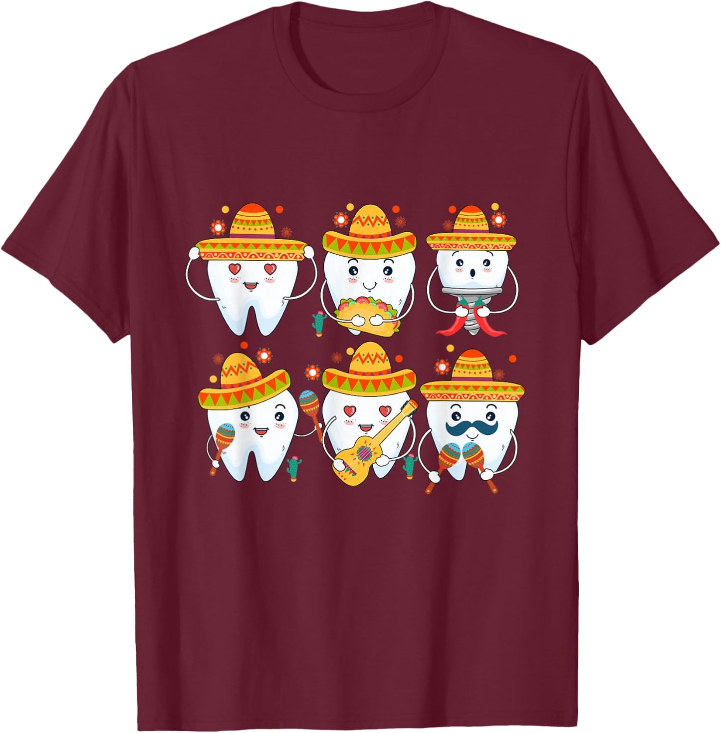 Funny Dentist Cinco De Mayo Dental Teeth Mexican Party T-Shirt - T-Shirt | Maroon