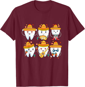 Funny Dentist Cinco De Mayo Dental Teeth Mexican Party T-Shirt - T-Shirt | Maroon