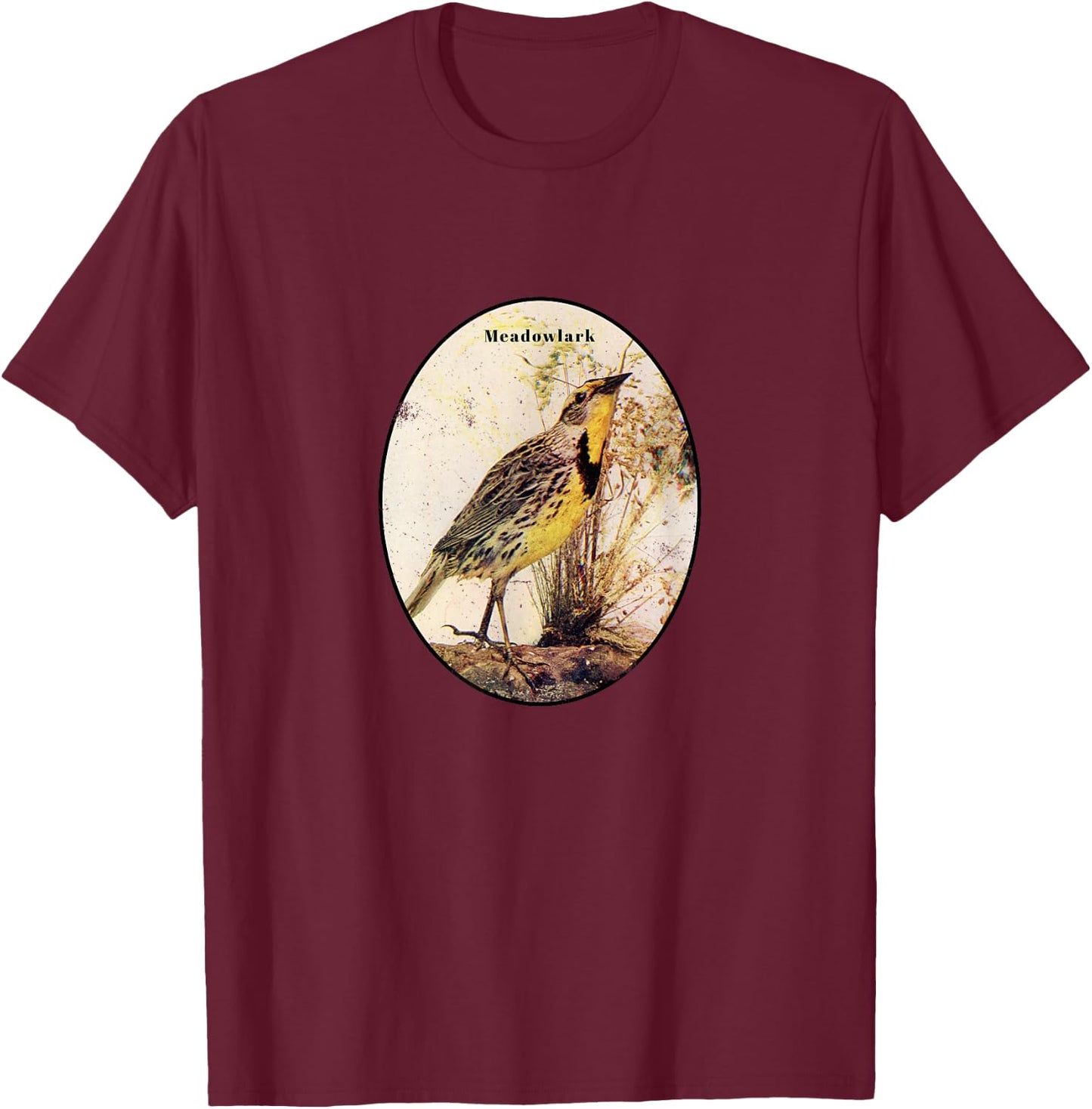 Retro Antique Meadowlark Vintage Bird Design T-Shirt - T-Shirt | Maroon