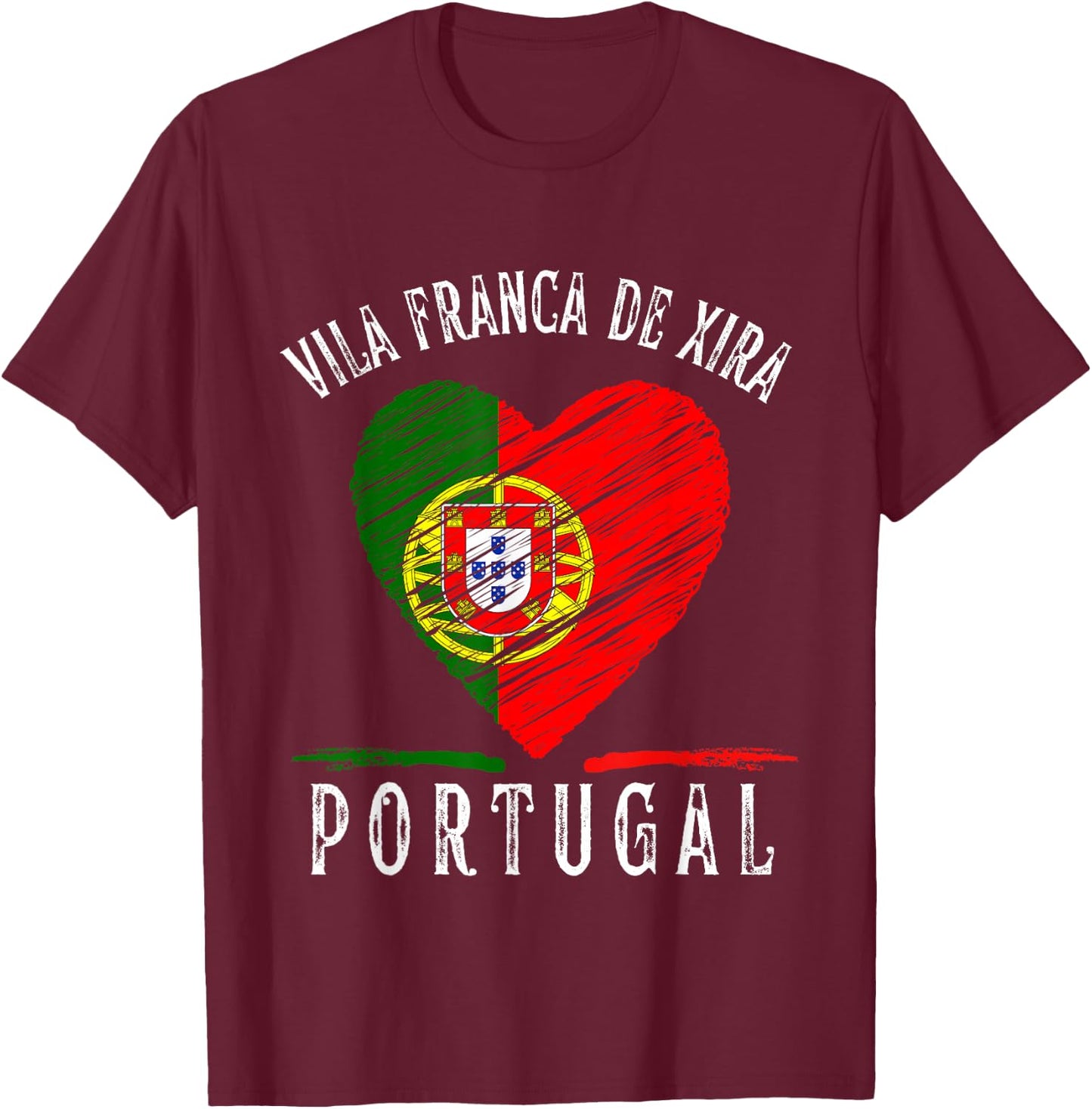 Portugal Flag Heart Vila Franca De Xira City T-Shirt - T-Shirt | Maroon
