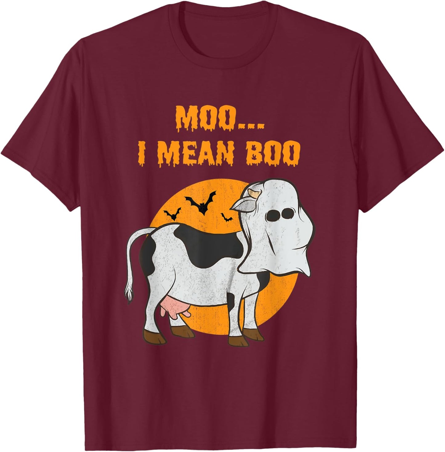 Ghost Cow Moo I Mean Boo T-Shirt - T-Shirt | Maroon