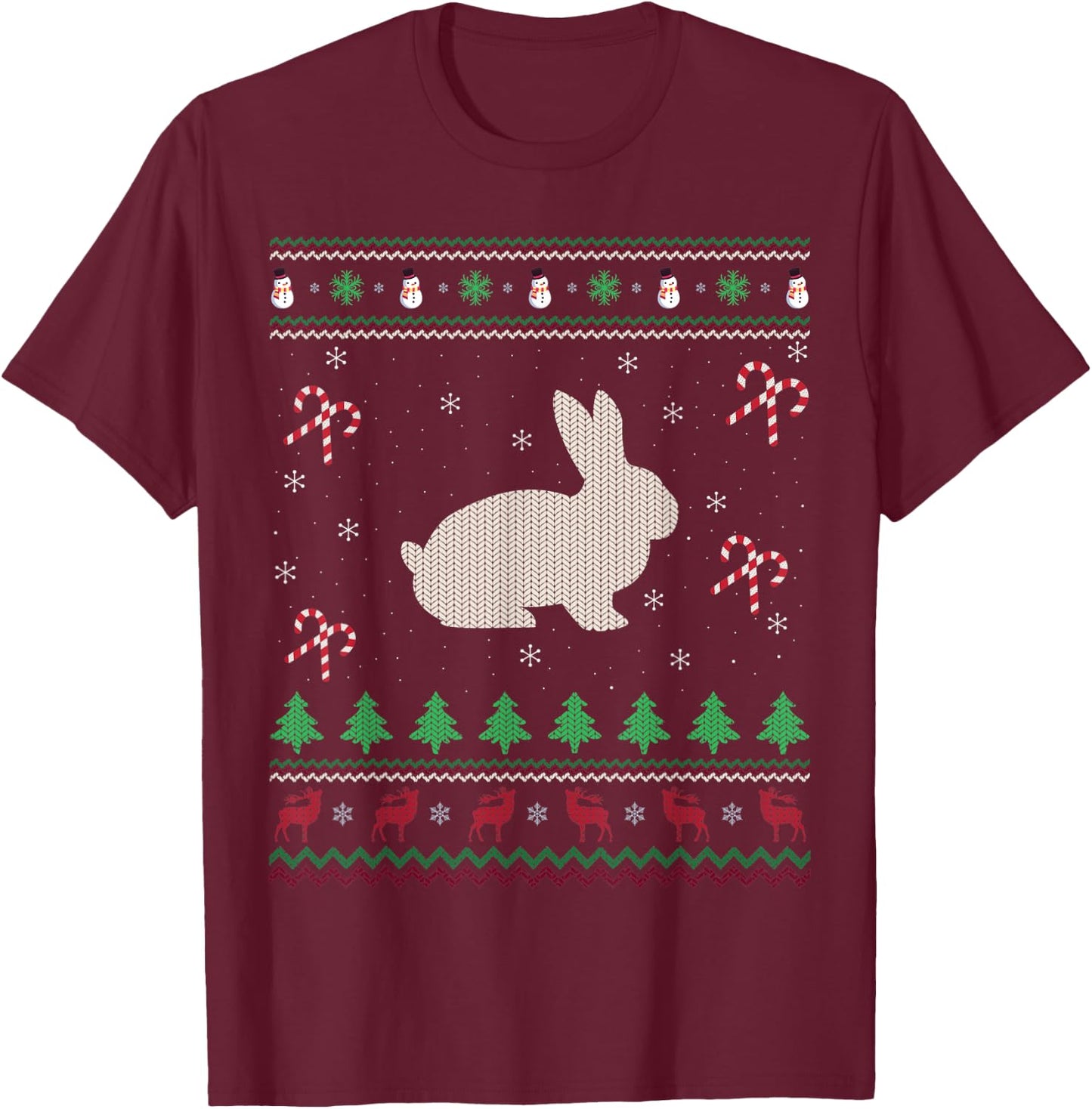 Funny Rabbit Lover Xmas Santa Ugly Rabbit Christmas T-Shirt - T-Shirt | Maroon