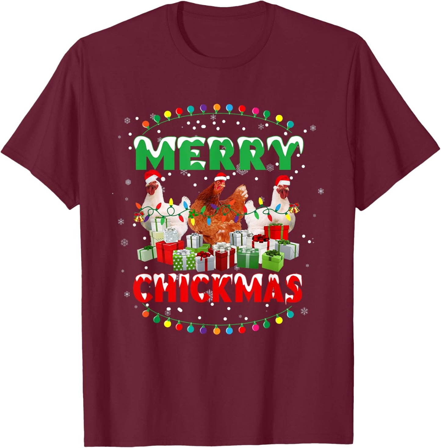 Merry Chickmas Santa Hat Chicken Lovers Merry Christmas T-Shirt - T-Shirt | Maroon