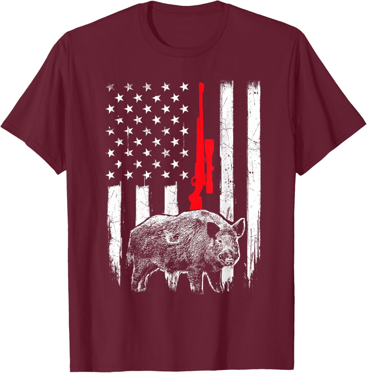 Patriotic American USA Flag - Boar Hunting Wild Hog Hunter T-Shirt - T-Shirt | Maroon