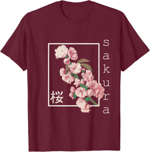 Cherry blossom shirt vintage Japanese Sakura Kanji aesthetics T-Shirt - T-Shirt | Maroon
