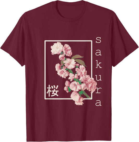 Cherry blossom shirt vintage Japanese Sakura Kanji aesthetics T-Shirt - T-Shirt | Maroon