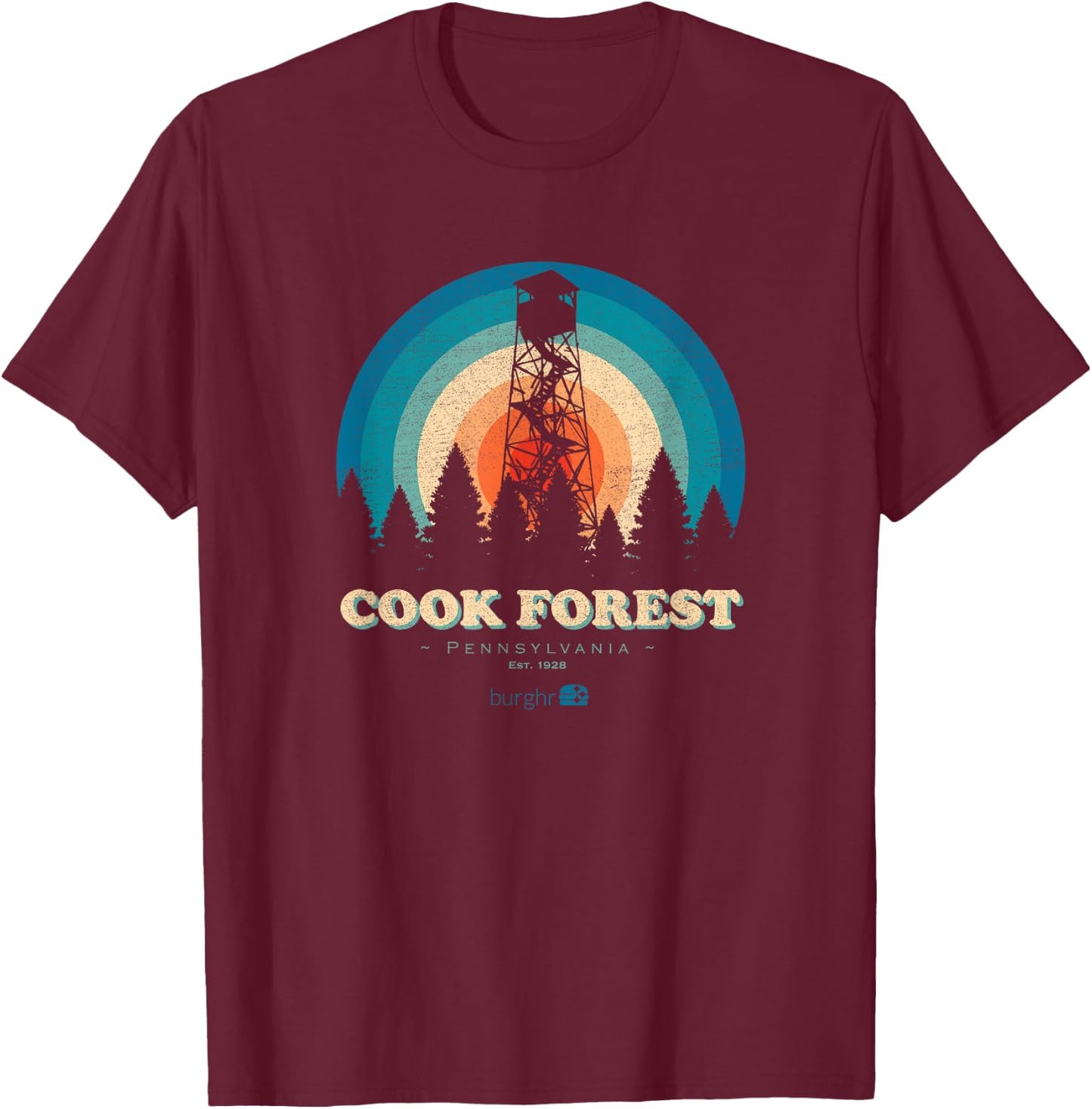 Cook Forest - Fire Tower T-Shirt - T-Shirt | Maroon