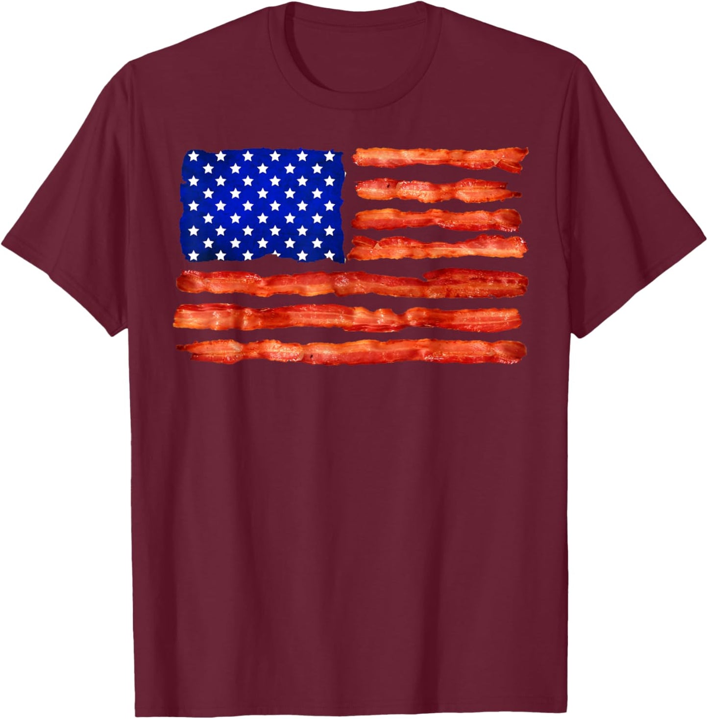 Cool USA Bacon Flag | Funny Foodie Patriot Meat Eater Gift T-Shirt - T-Shirt | Maroon