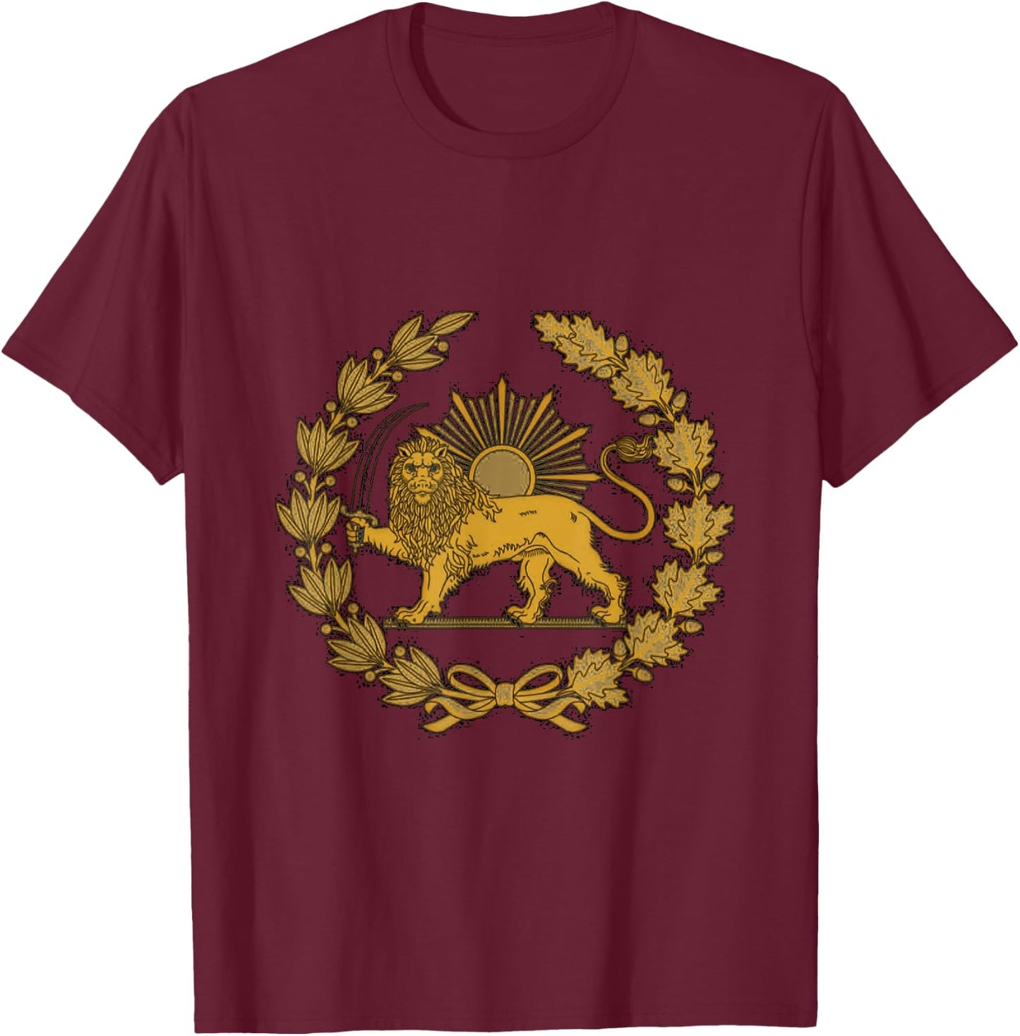 Shir o Khorshid, Lion and Sun, Symbol of Persia T-Shirt - T-Shirt | Maroon