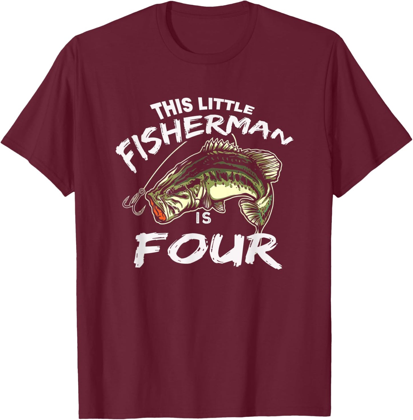 4th Birthday Fishing This Fisherman Is 4 T-Shirt - T-Shirt | Maroon