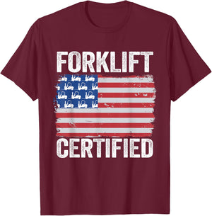 Forklift Certified Daddy American Flag Funny Forklift Driver T-Shirt - T-Shirt | Maroon
