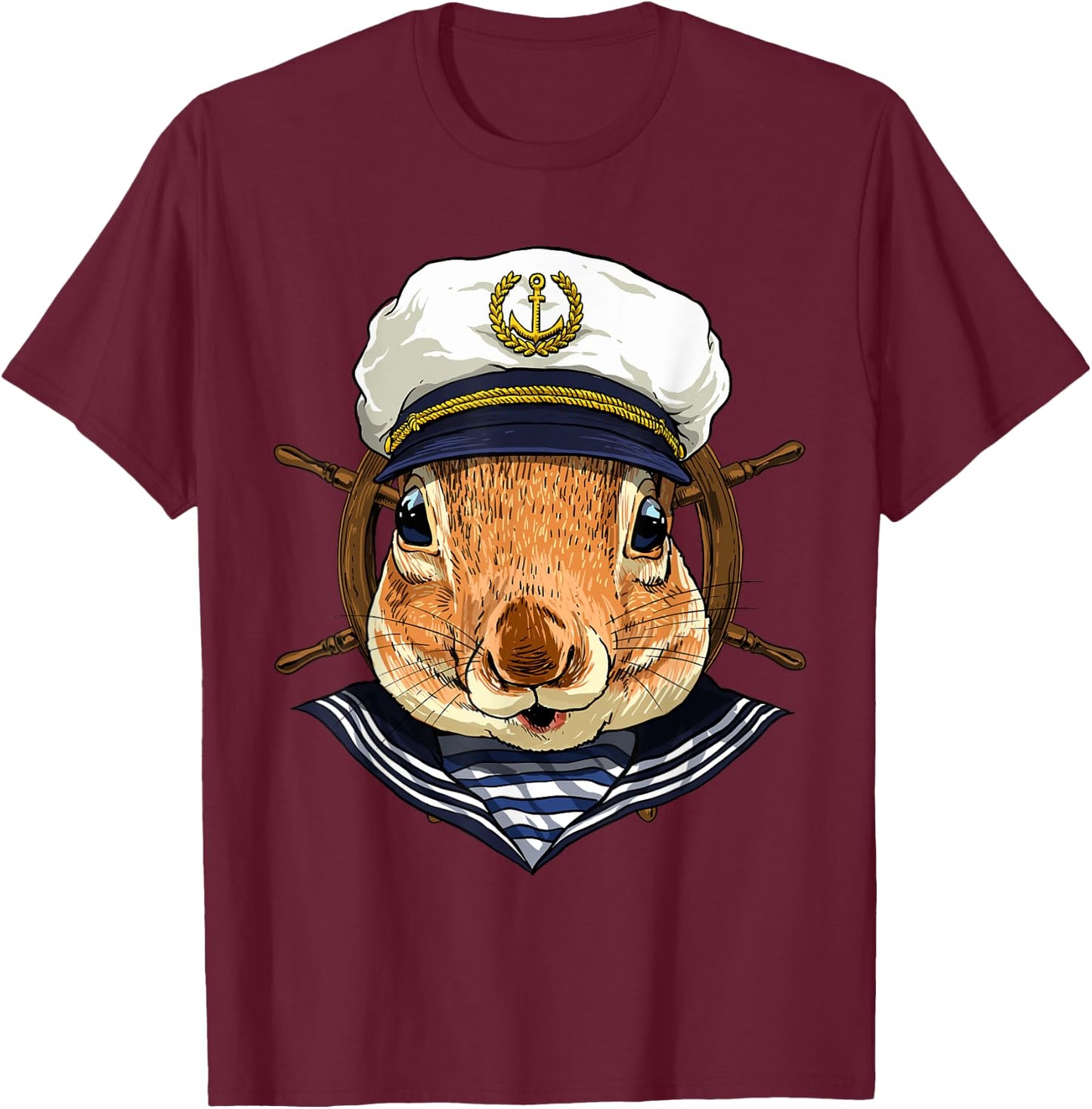 Squirrel Sailor Boat Captain Wildlife Squirrel Rodent Animal T-Shirt - T-Shirt | Maroon