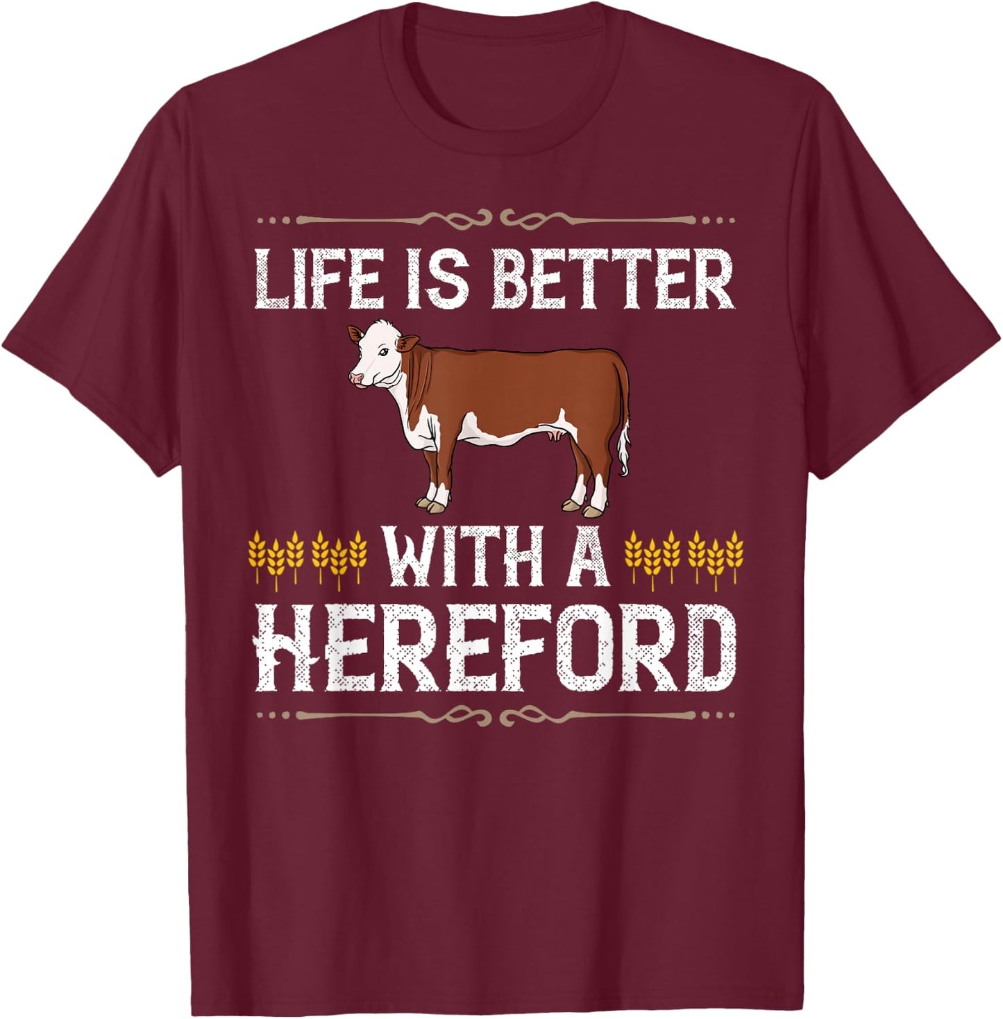 Hereford Cow Cattle Bull Beef Farm T-Shirt - T-Shirt | Maroon