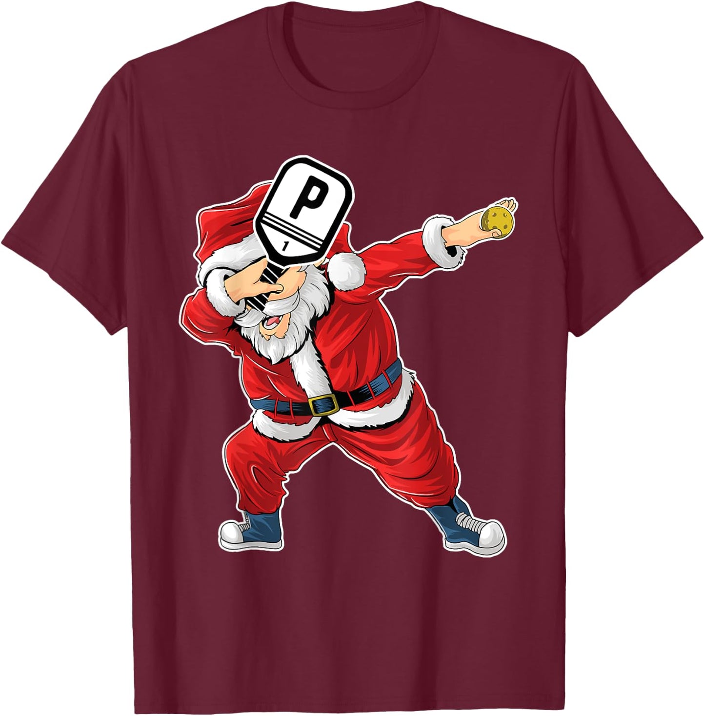 Santa Claus Pickleball Paddle Funny Pickleball Christmas T-Shirt - T-Shirt | Maroon