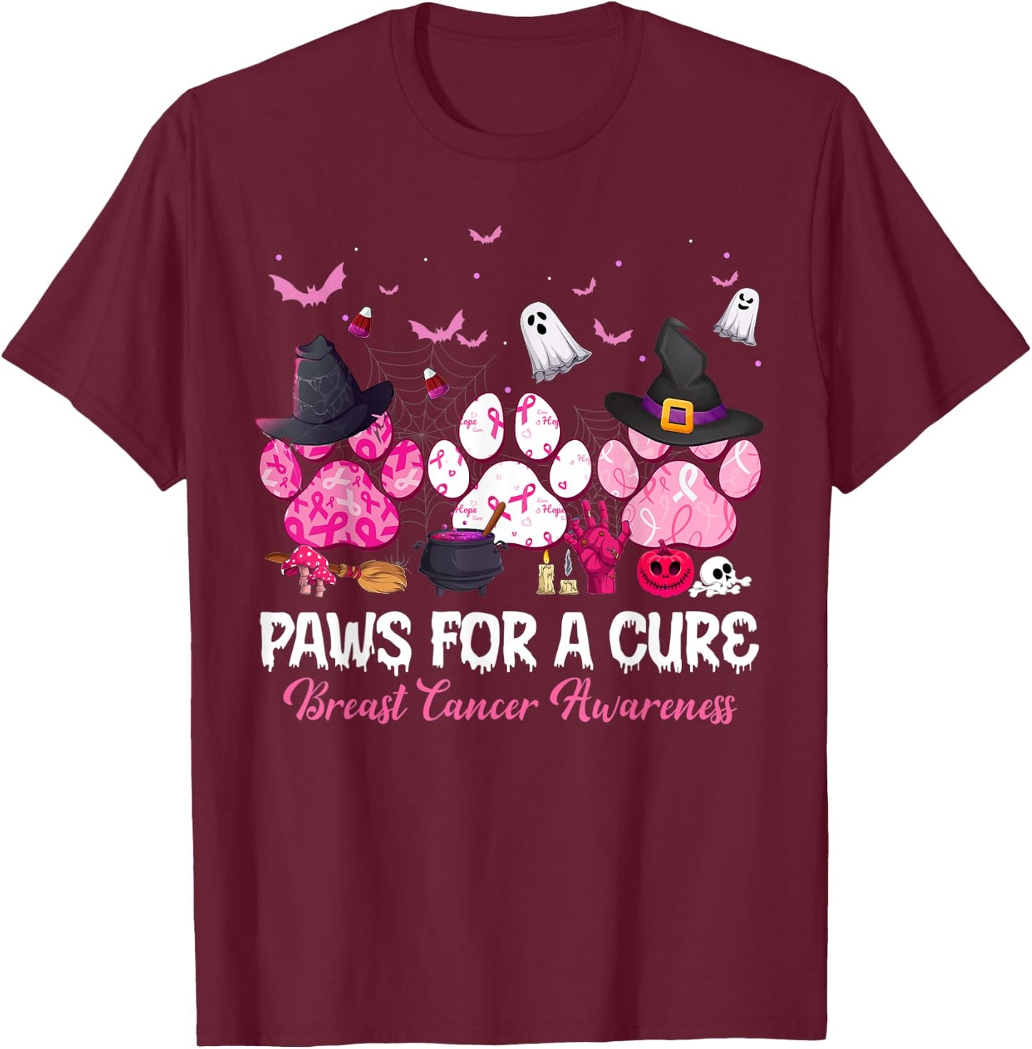 Paws for a Cure Dog Lovers Breast Cancer Halloween Costume Men Women T-Shirt - T-Shirt | Maroon