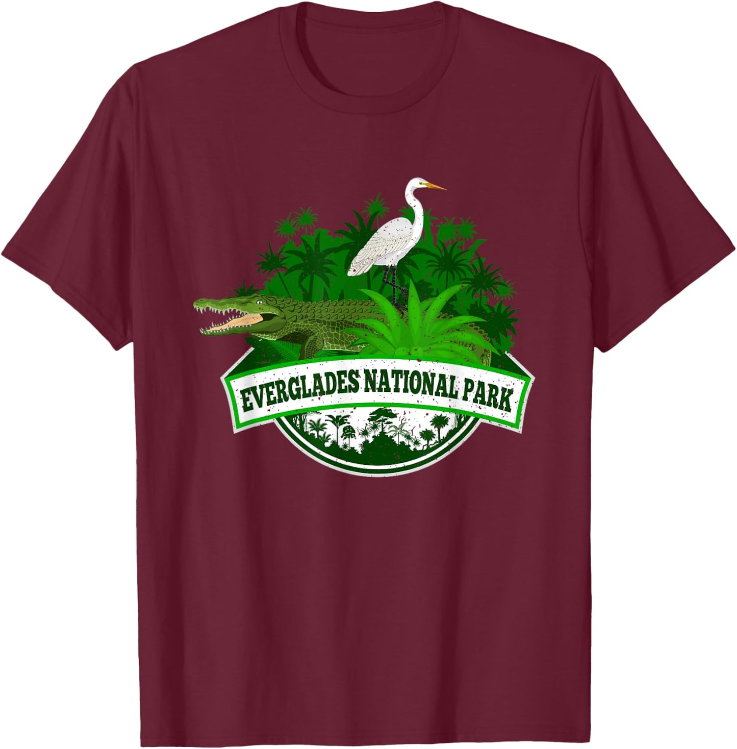 Bird and Florida Alligator Of Everglades National Park T-Shirt - T-Shirt | Maroon