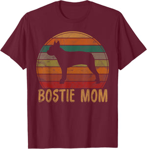 Retro Boston Terrier Mom Dog Mother Pet Bostie Mama T-Shirt - T-Shirt | Maroon