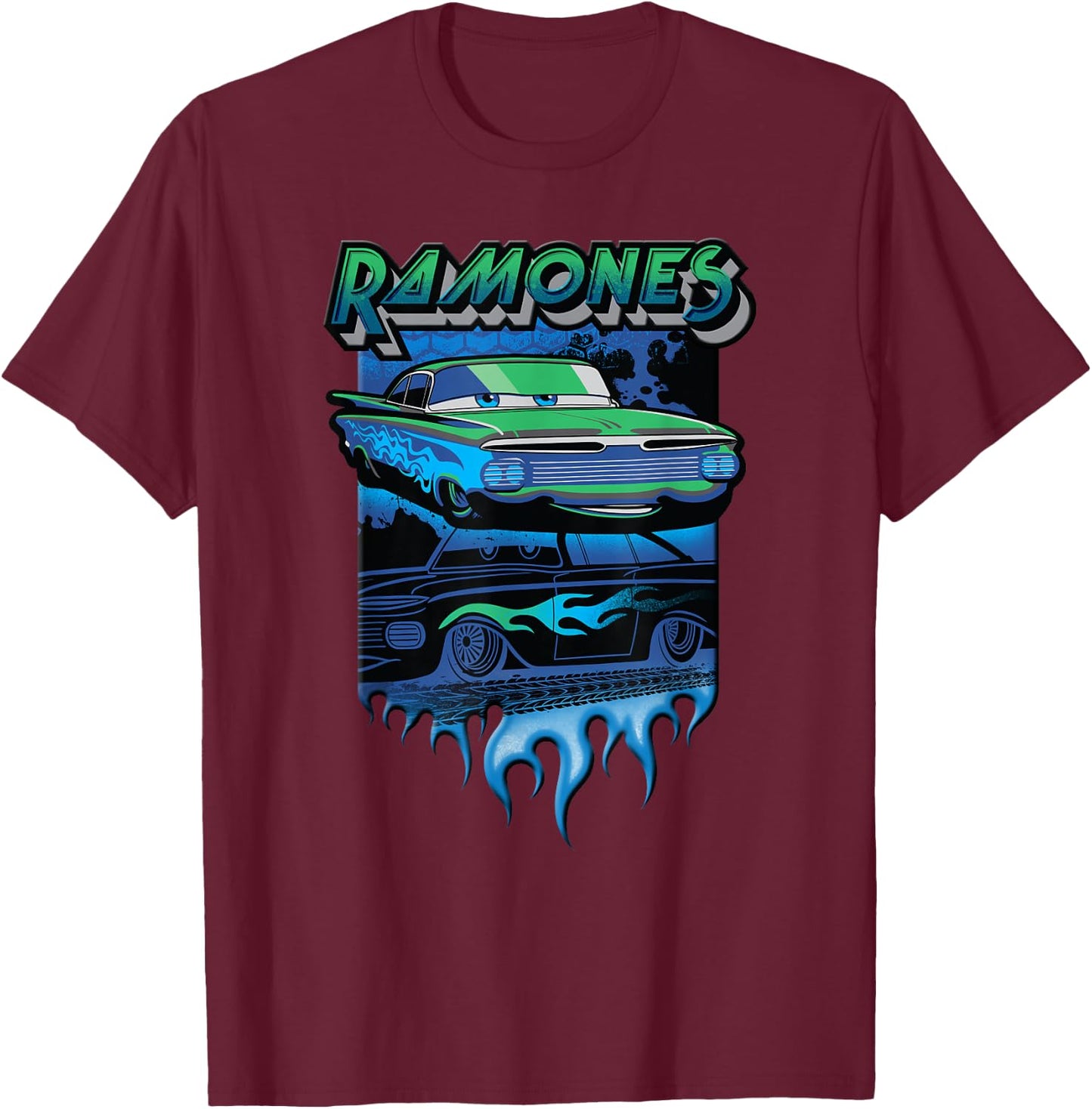 Disney Pixar Cars Ramones Big Flames T-Shirt - T-Shirt | Maroon